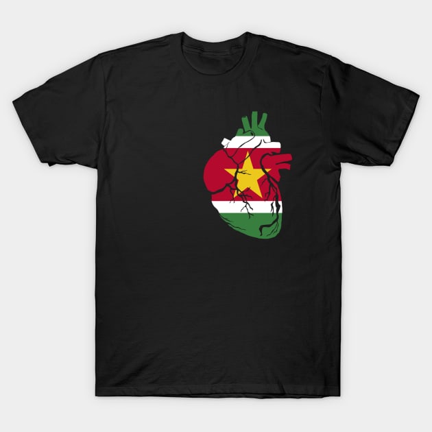 Suriname Flag, Anatomical Heart Design T-Shirt by Bun Art Store